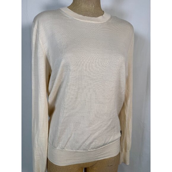 $395 Burberry London Beige Luxury Merino Wool Minimalist Sweater Pullover Sz L - Picture 6 of 16